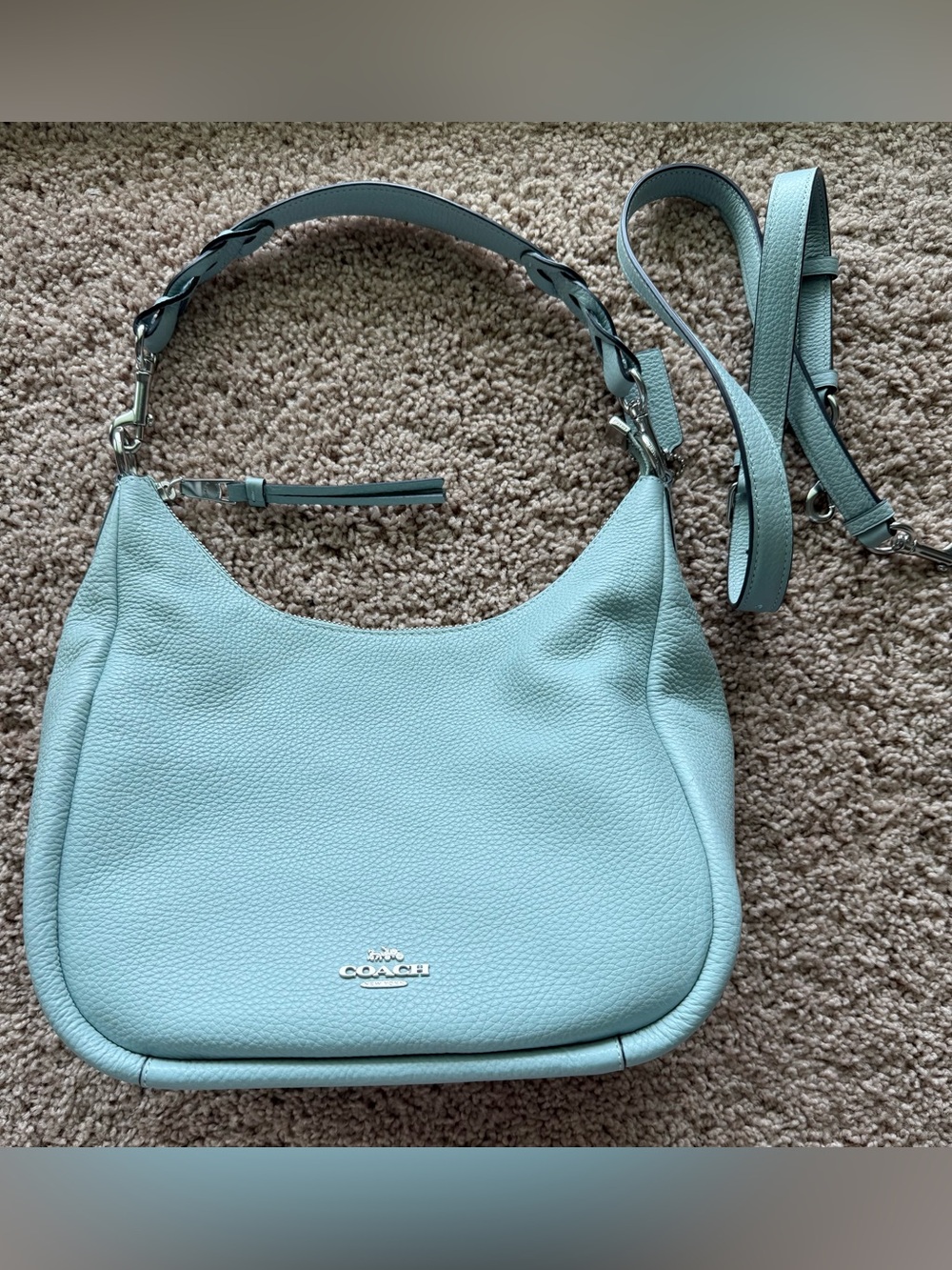 Coach Jules Hobo Baby Blue Leather Silver Hardware Shoulder Bag C9190